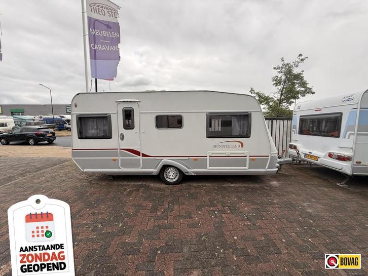 LMC Munsterland 490 K Voortent, Enkele bedden!! Zondag open!, Caravans en Kamperen, Caravans, Bedrijf, 1000 - 1250 kg, Treinzit