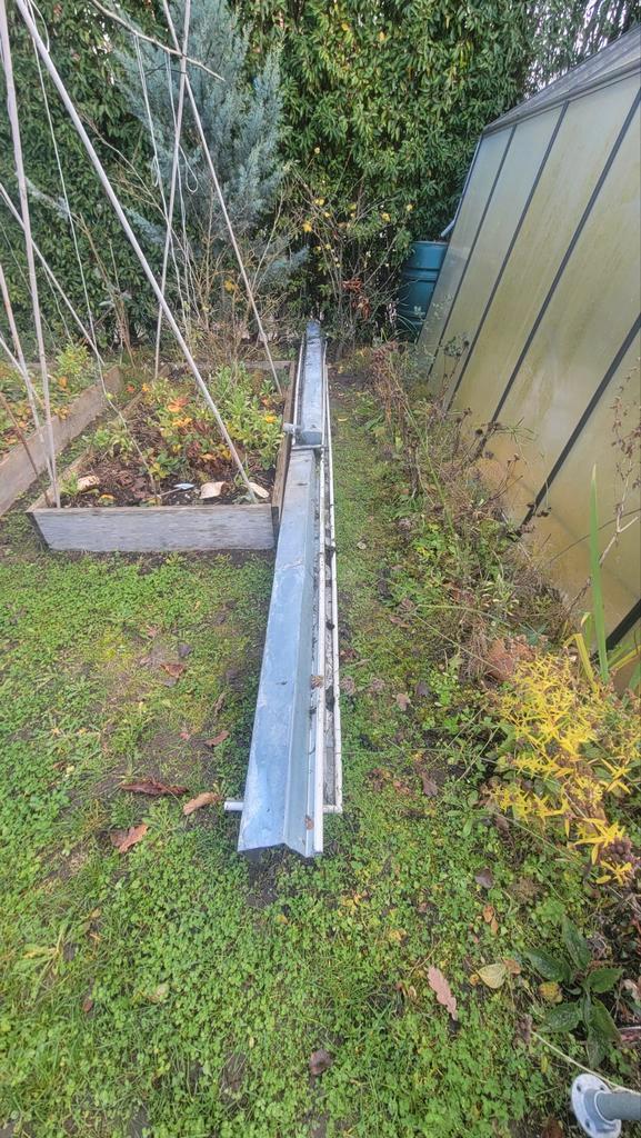 Zinken Dakgoot - 11,60 Meter, Tuin en Terras, Kassen, Gebruikt, Staal, Glas, Ophalen