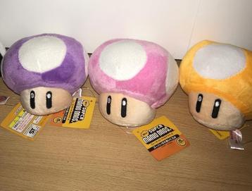 Mushroom Super Mario Pluche Knuffel Roze, Geel en Paars beschikbaar voor biedingen