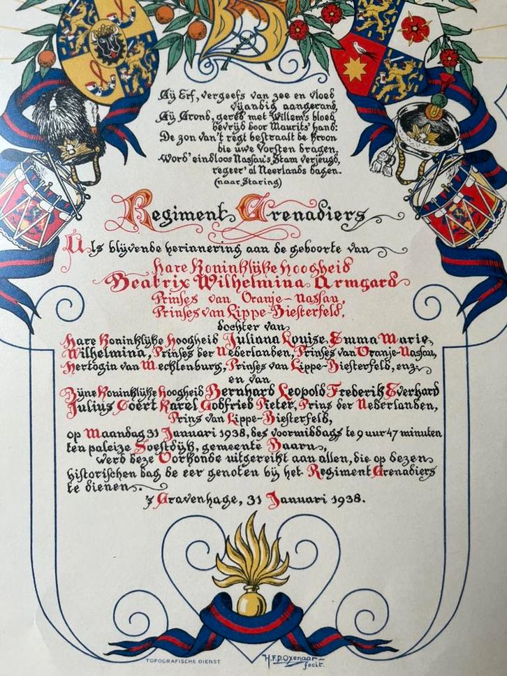 Pracht ets Regiment Grenadiers 1938, Verzamelen, Militaria | Algemeen, Landmacht, Nederland, Ophalen of Verzenden