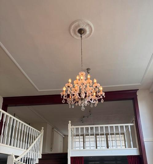 Antieke kristallen kroonluchter, Huis en Inrichting, Lampen | Kroonluchters, Gebruikt, Glas, Metaal, Ophalen