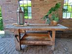 Industriële houten werkbank met dik houten werkblad!, Ophalen, Gebruikt, 170 cm of meer, Bankschroef
