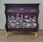 Donkerpaars buikkastje met vrolijke bloemenprint, Huis en Inrichting, Ophalen, 50 tot 100 cm, 3 of 4 laden, Minder dan 100 cm