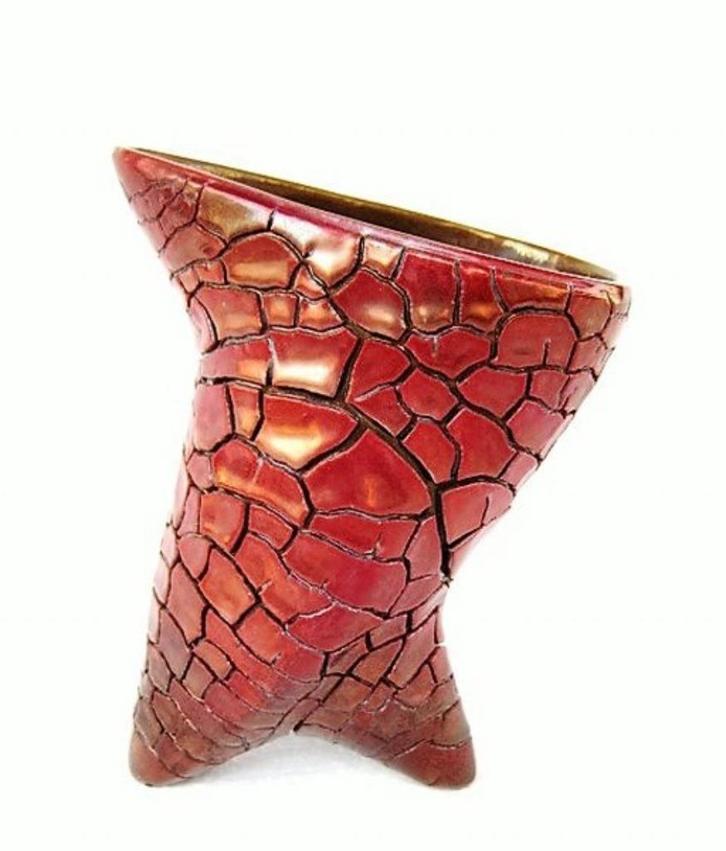 Zsolnay amorf gecraqueleerd glazuur vaasje eosin (7436-9), Huis en Inrichting, Woonaccessoires | Vazen, Zo goed als nieuw, Rood