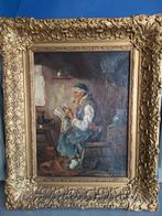 Opa met pijp lees de krant olieverf op doek, Antiek en Kunst, Kunst | Schilderijen | Klassiek, Ophalen