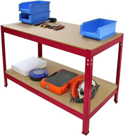Sturdy metal workbench / storage shelf – 120x60x90 cm – RED, Doe-het-zelf en Verbouw, Werkbanken, Zo goed als nieuw, 70 tot 120 cm