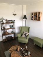 Oorfauteuil, groen, incl voetenbankje, Huis en Inrichting, Fauteuils, Ophalen, Gebruikt, Stof