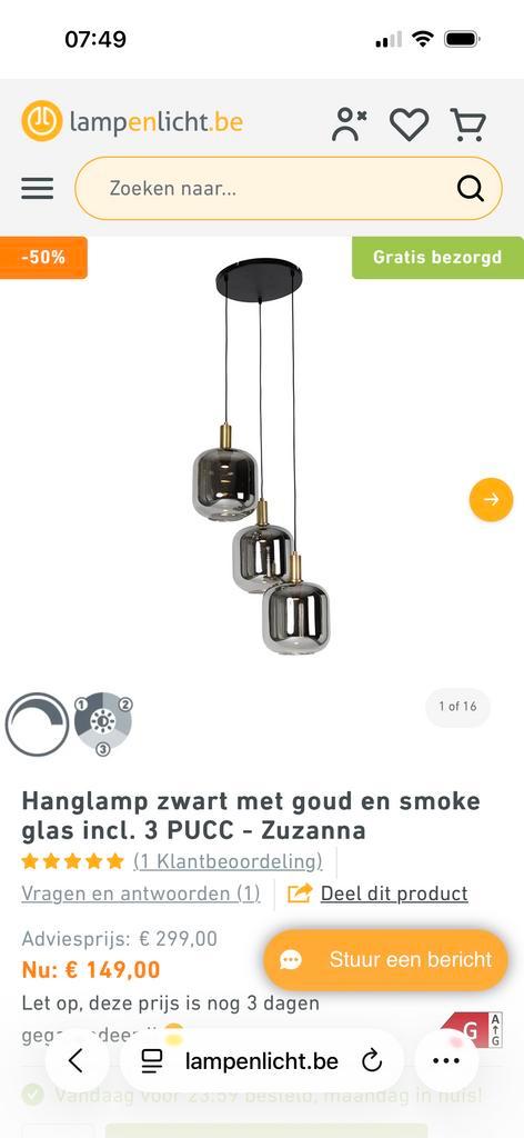 Plafondlampen set zwart goud smoke glas, Huis en Inrichting, Lampen | Hanglampen, Nieuw, Minder dan 50 cm, Glas, Ophalen of Verzenden