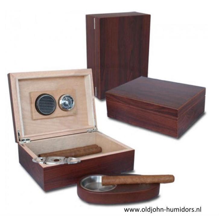 MERK HUMIDOR STARTSET KADOSET MAT WALNOOT ASBAK KNIPPER  h76, Verzamelen, Rookartikelen, Aanstekers en Luciferdoosjes, Nieuw, Tabaksdoos of Verpakking