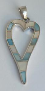 Zilveren kettinghanger met parelmoer 925 zilver mozaïek, Ophalen of Verzenden, Zilver, Zilver, Hart