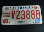 Kentekenplaat licenseplate Alabama Army Veteran USA, Auto's, Gebruikt, Ophalen of Verzenden