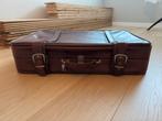 Vintage Lederen Koffer Cognac met Sleutel, Gebruikt, 50 tot 60 cm, Slot, Leer