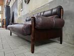 Jaren 80 Bruine 3-Zits Leren Bank | Vintage Lederen Sofa, Gebruikt, Vintage Retro Industrieel, 150 tot 200 cm, Driepersoons