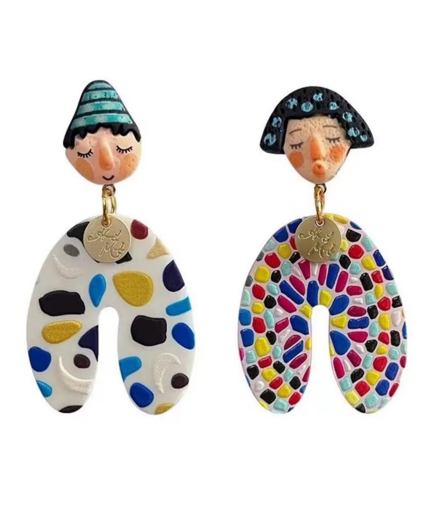 Nieuwe, unieke oorbellen met gezichtjes, Overige materialen, Hangers, Overige kleuren, Nieuw