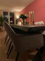 Zwarte Boomstamtafel + 6 Karwei Stoelen - Acaciahout, Huis en Inrichting, Tafels | Eettafels, Ophalen, Gebruikt, 200 cm of meer