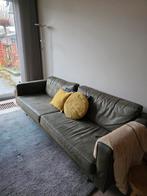 Groene leren bank - in goede staat., Huis en Inrichting, Banken | Bankstellen, Ophalen, Gebruikt, Leer, Rechte bank