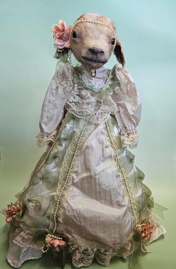 Taxidermie Lam in Jurk - Uniek Decoratieobject beschikbaar voor biedingen
