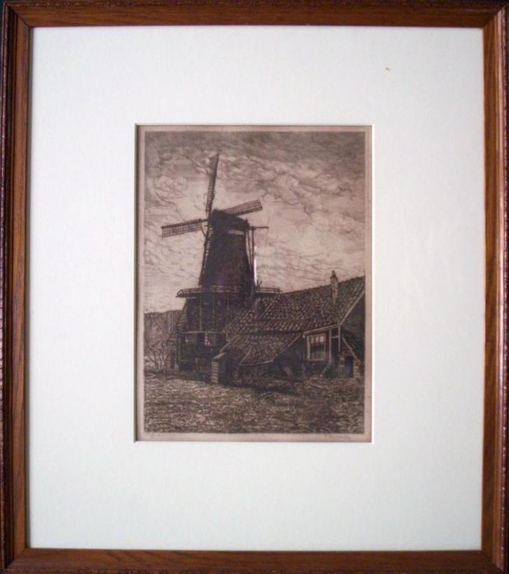 J.W.Kiesewetter.1883-1951.Molen, Antiek en Kunst, Kunst | Etsen en Gravures, Ophalen of Verzenden