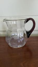 Art Deco glazen gegraveerde waterkan met paars handvat, Ophalen of Verzenden