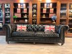 chesterfield originele bank zwart leer, Ophalen, 100 tot 125 cm, Info@chesterfieldjunkie.nl, Zo goed als nieuw