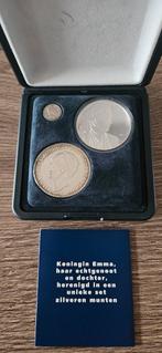 Zilveren koningin Emma set in doosje ING BANK, Setje, Zilver, Ophalen of Verzenden, Koningin Wilhelmina