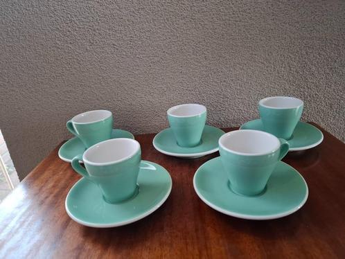 5 ACF Italy espresso kop en schotels mintgroen/wit, Huis en Inrichting, Keuken | Servies, Zo goed als nieuw, Kop(pen) en/of Schotel(s)