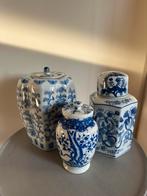 Brocante landelijke blauwe chinese potten teacaddy, Ophalen of Verzenden