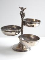 Verzilverde vintage etagère met 3 kommen, Ophalen of Verzenden