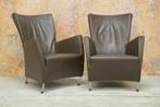 ZGANieuw! 2 bruine leren Montis Windy design fauteuils, Huis en Inrichting, Fauteuils, Montis, Design, Montis, 75 tot 100 cm