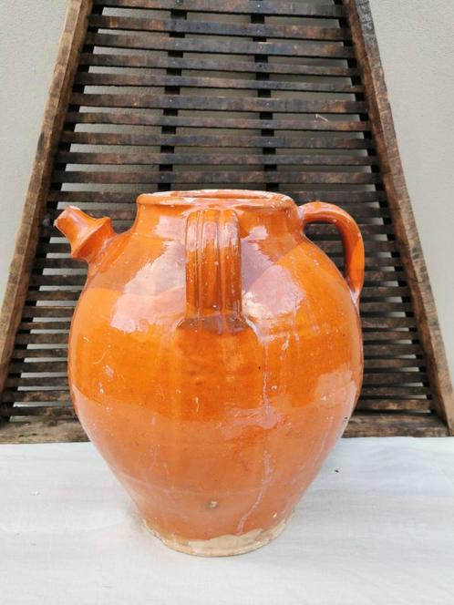 Franse walnootoliekruik in een mooie oranje/roest kleur., Antiek en Kunst, Antiek | Keramiek en Aardewerk, Ophalen
