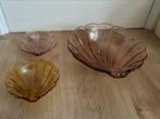 2 roze + 1 goud/amber art deco schelpschalen, Ophalen of Verzenden, Zo goed als nieuw, Rond