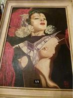 vintage schilderij naakt Moulin Rouge 1959 danseres, Antiek en Kunst, Kunst | Schilderijen | Klassiek, Ophalen