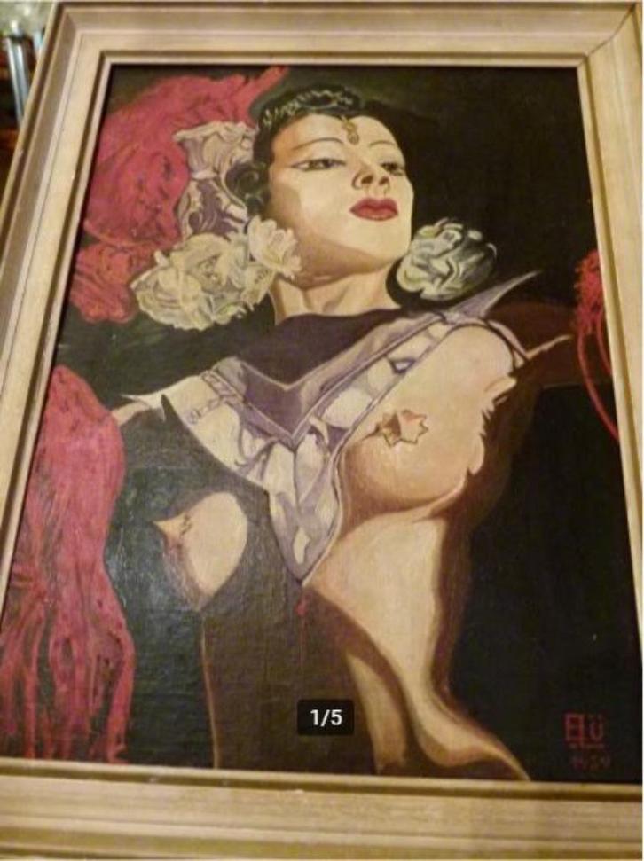 vintage schilderij naakt Moulin Rouge 1959 danseres, Antiek en Kunst, Kunst | Schilderijen | Klassiek, Ophalen