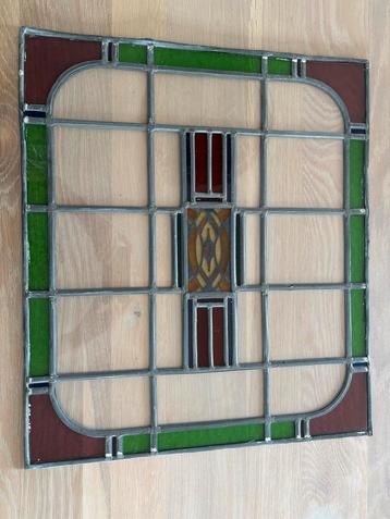 Antiek Glas-in-lood Raam Geometrisch Design 55x55cm Barstje  beschikbaar voor biedingen