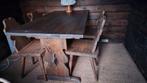 Ouderwetse houten eettafel met 4 Stoelen, Tuin en Terras, Tuinsets en Loungesets, 4 zitplaatsen, Gebruikt, Ophalen of Verzenden