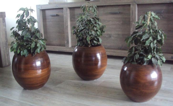 plantenbakken, kunstplanten, hout, bloembakken, 3x, Tuin en Terras, Bloembakken en Plantenbakken, Gebruikt, Hout, Binnen, 30 tot 60 cm
