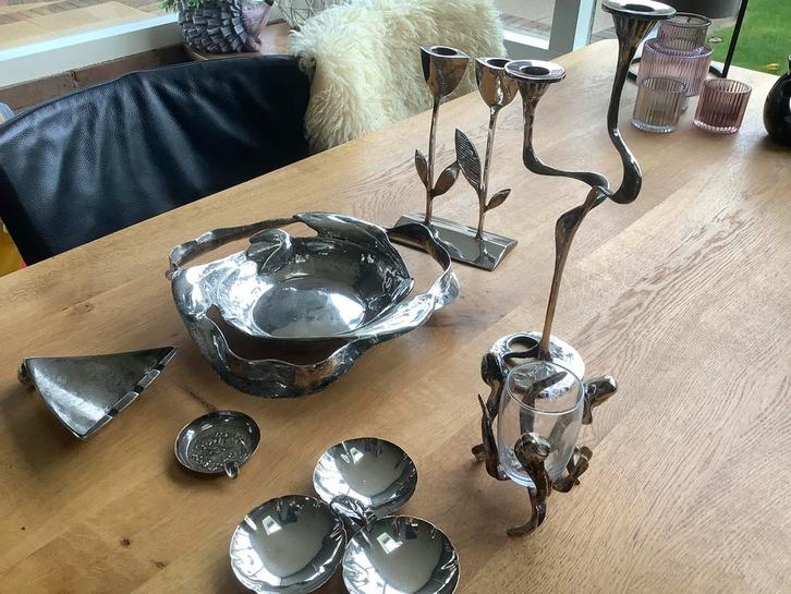 Verzilverde Kandelaars, Schaal, Asbak & Bonbonschaaltje, Antiek en Kunst, Antiek | Goud en Zilver, Zilver, Ophalen