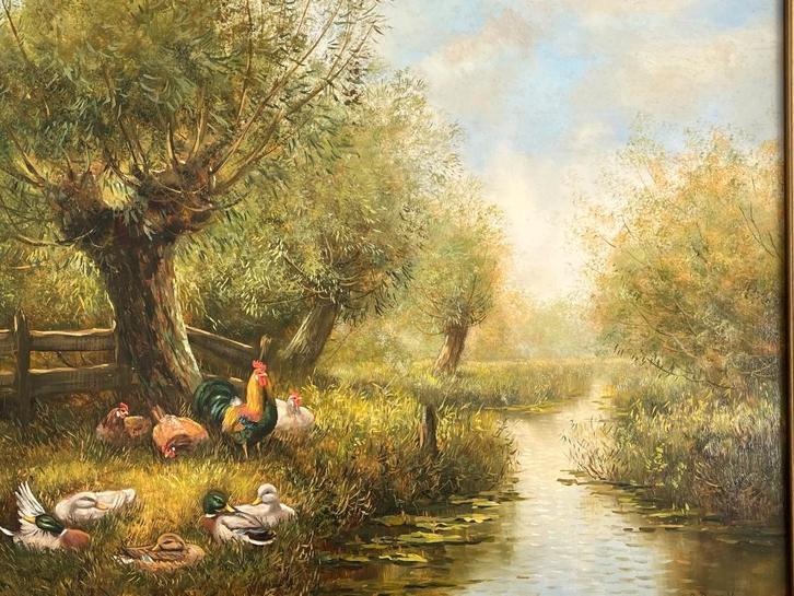 Henk Roosink, pluimvee langs een sloot, Antiek en Kunst, Kunst | Schilderijen | Klassiek, Ophalen