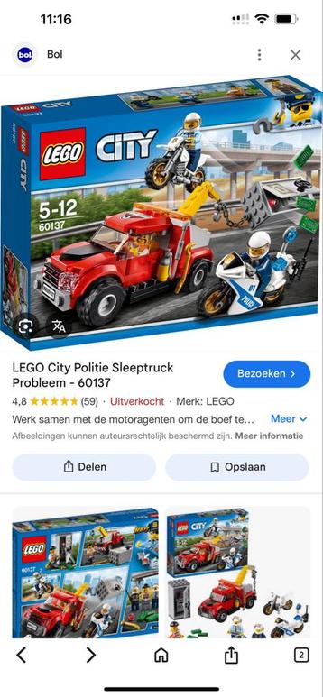 LEGO City Politie Sleeptruck 60137 (Zonder doos) beschikbaar voor biedingen