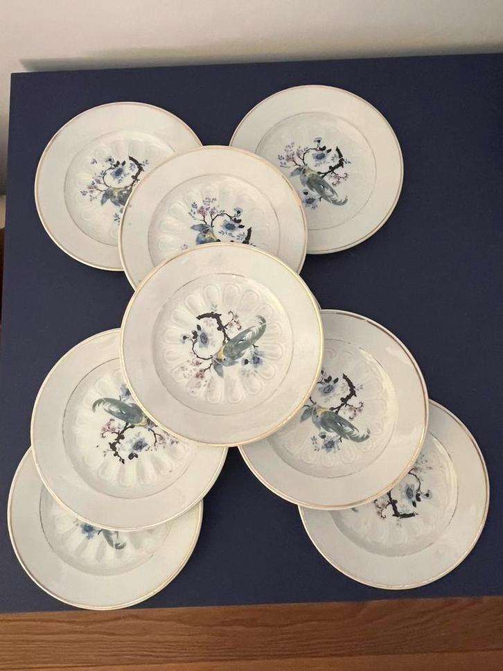 Vintage Gebaksbordjes met Vogeldesign – Set van 9, Antiek en Kunst, Antiek | Servies compleet, Verzenden