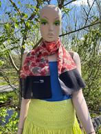 (22) Sjaal - vintage - ROMANO - rood en grijze blaadjes, Ophalen of Verzenden, Zo goed als nieuw, Maat 42/44 (L), Sjaal