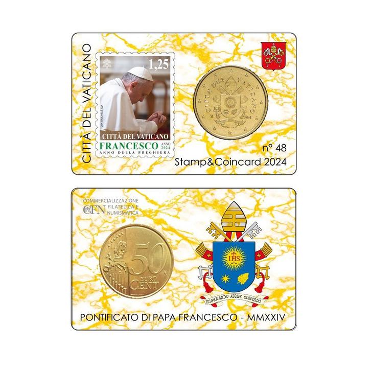 4x Coincard 50 eurocent Vaticaan 2024 + Zegel - Nr 48 t/m 51, Postzegels en Munten, Munten | Europa | Euromunten, Setje, 50 cent
