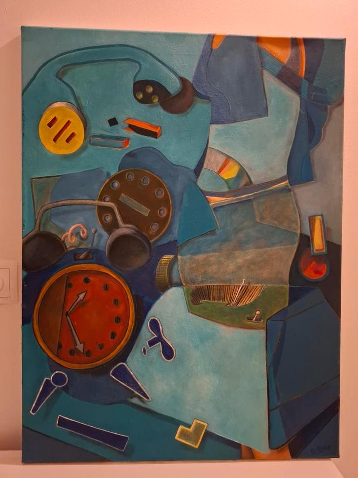 Abstract Schilderij met Klokken, Antiek en Kunst, Kunst | Schilderijen | Abstract, Ophalen of Verzenden