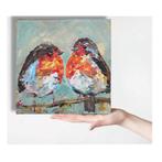 Twee Roodborstjes samen ~ bijzonder moment ~ kleintje kunst, Ophalen of Verzenden, Nieuw, Schilderij, Minder dan 50 cm