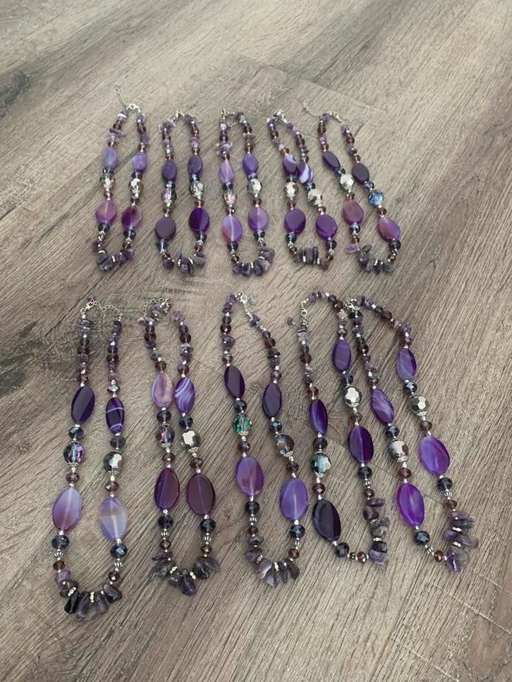 Partij 10 stuks lilla paars glas kettingen K122, Sieraden, Tassen en Uiterlijk, Kettingen, Nieuw, Overige materialen, Paars, Ophalen of Verzenden