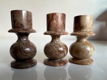 Vintage Set 3 Marmeren Diabolo Kandelaren Marmer Jaren 70 beschikbaar voor biedingen