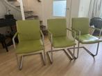 Set zes eettafelstoelen groen leer, Huis en Inrichting, Stoelen, Ophalen, Gebruikt, Overige kleuren, Metaal