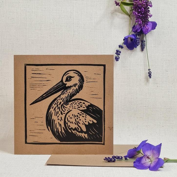 Dubbele kaart met envelop handgemaakt linosnede 15x15 cm, Diversen, Wenskaarten, Nieuw, Ophalen of Verzenden