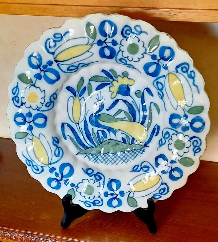 Polychrome delftse delftsblauwe schotel plooibord 17e eeuw, Antiek en Kunst, Antiek | Wandborden en Tegels, Ophalen