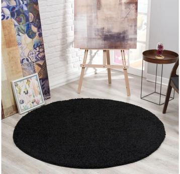 Zwart Rond Hoogpolig Vloerkleed 200x200 cm - Zacht en Modern beschikbaar voor biedingen